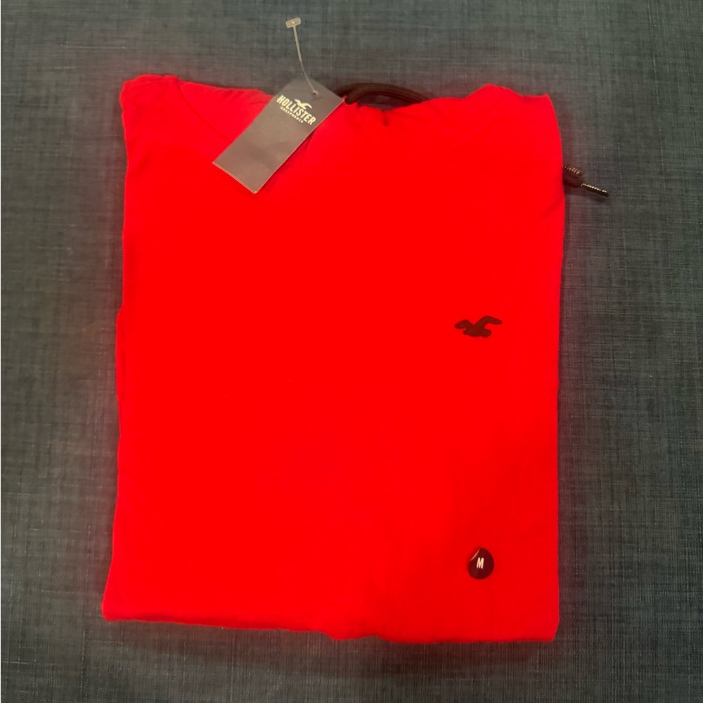 Hollister Men's Red Hooded Long Sleeve Shirt